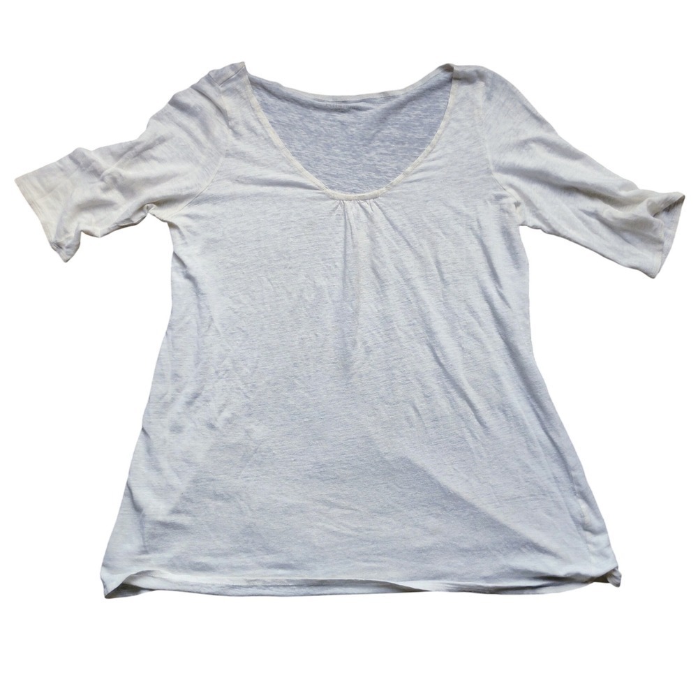 Eileen Fisher Linen white Scoop Neck 3/4 Sleeve Knit Top